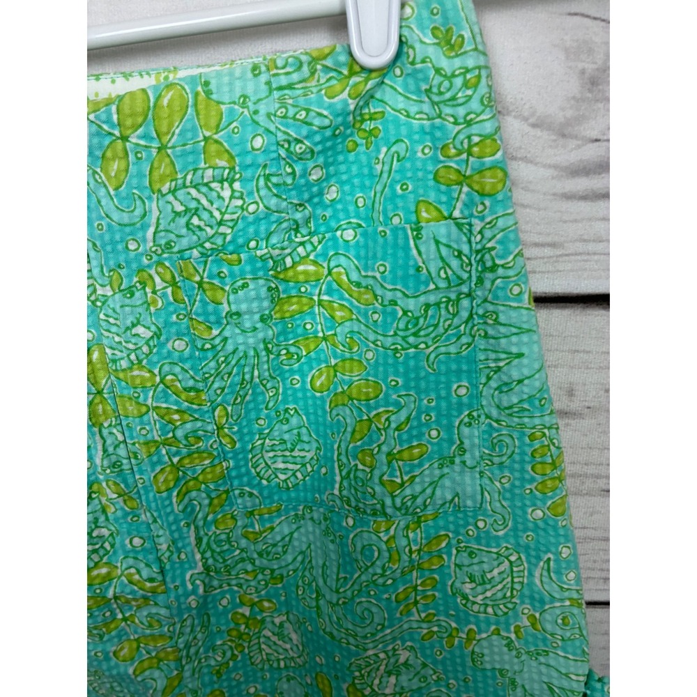 Lilly Pulitzer Turquoise Green Octopus Seersucker Bow Mini Skirt Womens 4 - Picture 5 of 8